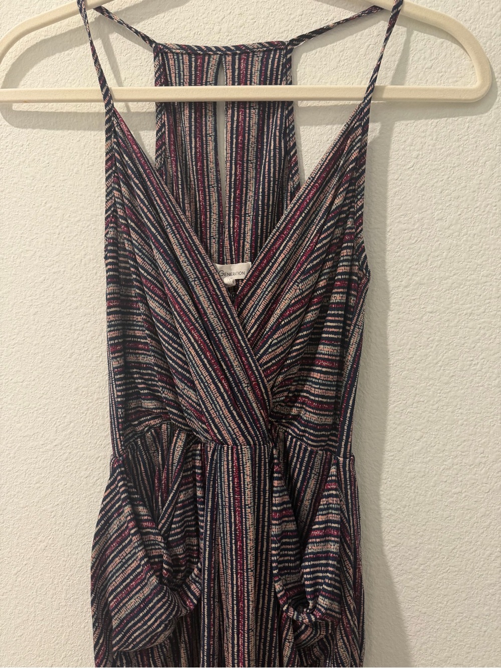 BCBGeneration One-Shoulder Striped Romper in Navy, Pink and Cream